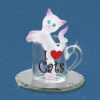 I Love Cats Frosted Kitty In A Cup With Blue Crystals Glass Figurine -Hot Sale Toy Store S2 418