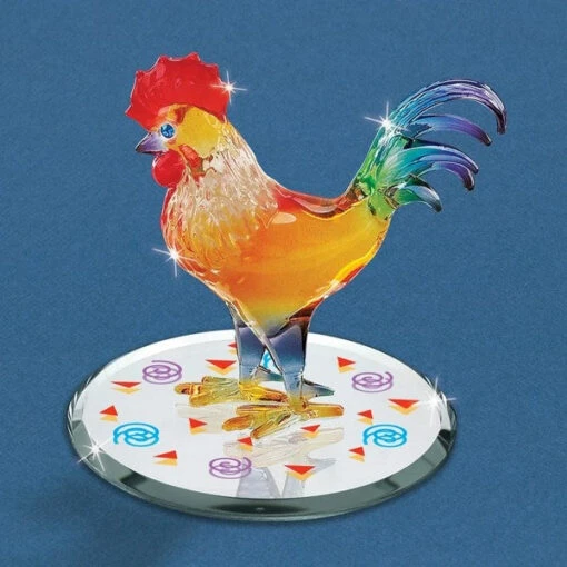 Sunrise Rooster With Blue Crystal Eyes Glass Figurine -Hot Sale Toy Store S3 115