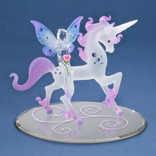 Frosted White And Pink Unicorn With Riding Fairy Glass Figurine -Hot Sale Toy Store S5 574 F