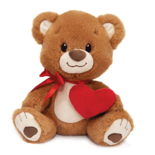 9" Sitting Smiley Brown Bear With Red Ribbon And Heart Valentine Stuffed Plush -Hot Sale Toy Store V00425