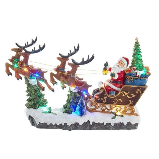 Battery-Operated LED Lighted Musical Santa's Sleigh Taking Off Table Piece -Hot Sale Toy Store jel1306